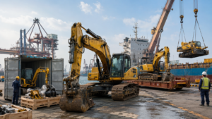 Used excavator shipping from China with container flat rack and bulk cargo loading options