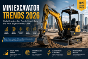 Mini excavator trends 2026 showing global market growth, export flow, and technology innovation in compact construction equipment industry